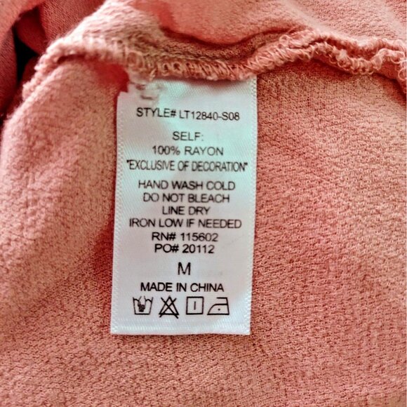 Lush Blouse Pink Women Size Medium Side Split High Low Hem Bell Sleeves - Picture 6 of 6